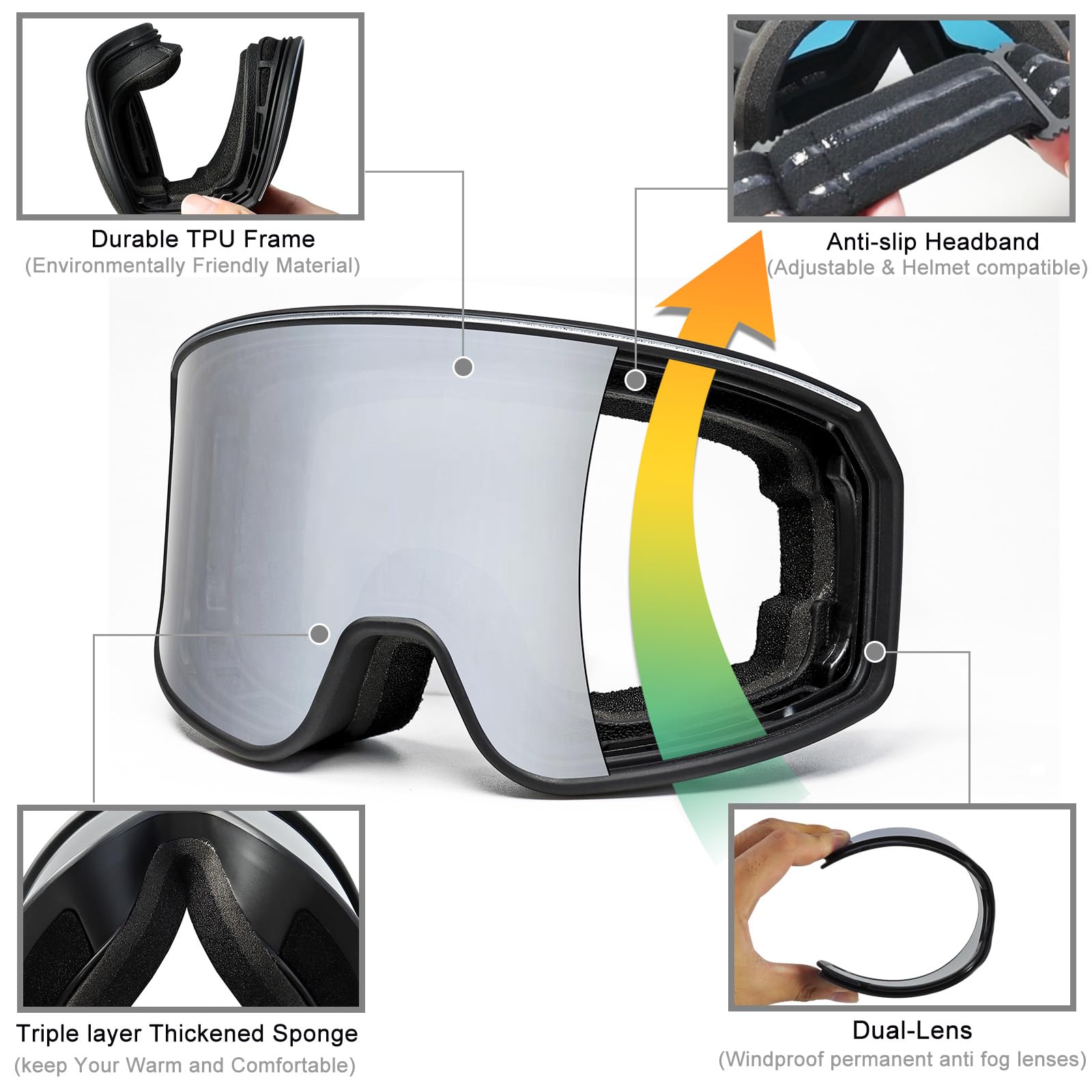 SPOSUNE Lunettes de Ski Sur for Ski Motoneige-Hommes Femmes Jeunesse