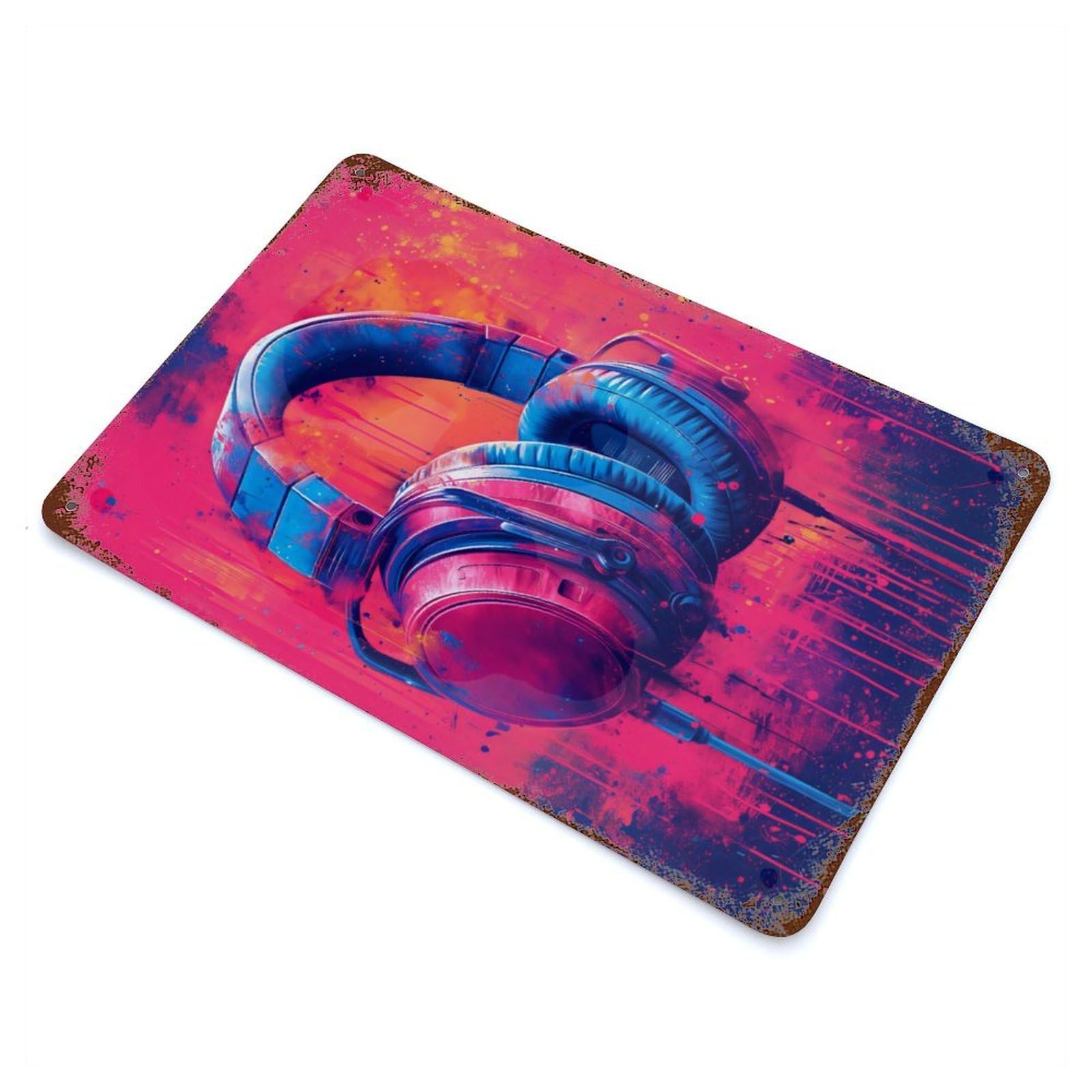Garage Style DJ Headphones Vintage Rust Metal Sign 11.8"x7.9", Vintage Wall Decor for Bar And Workshop