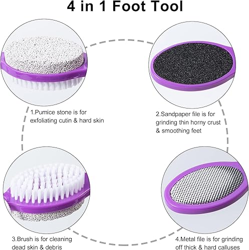 Miniatura 2 de Cepillo de piedra pómez para pies 4 en 1, removedor de callos para pies, raspador de pies y papel de arena, herramientas de pedicura con asa,