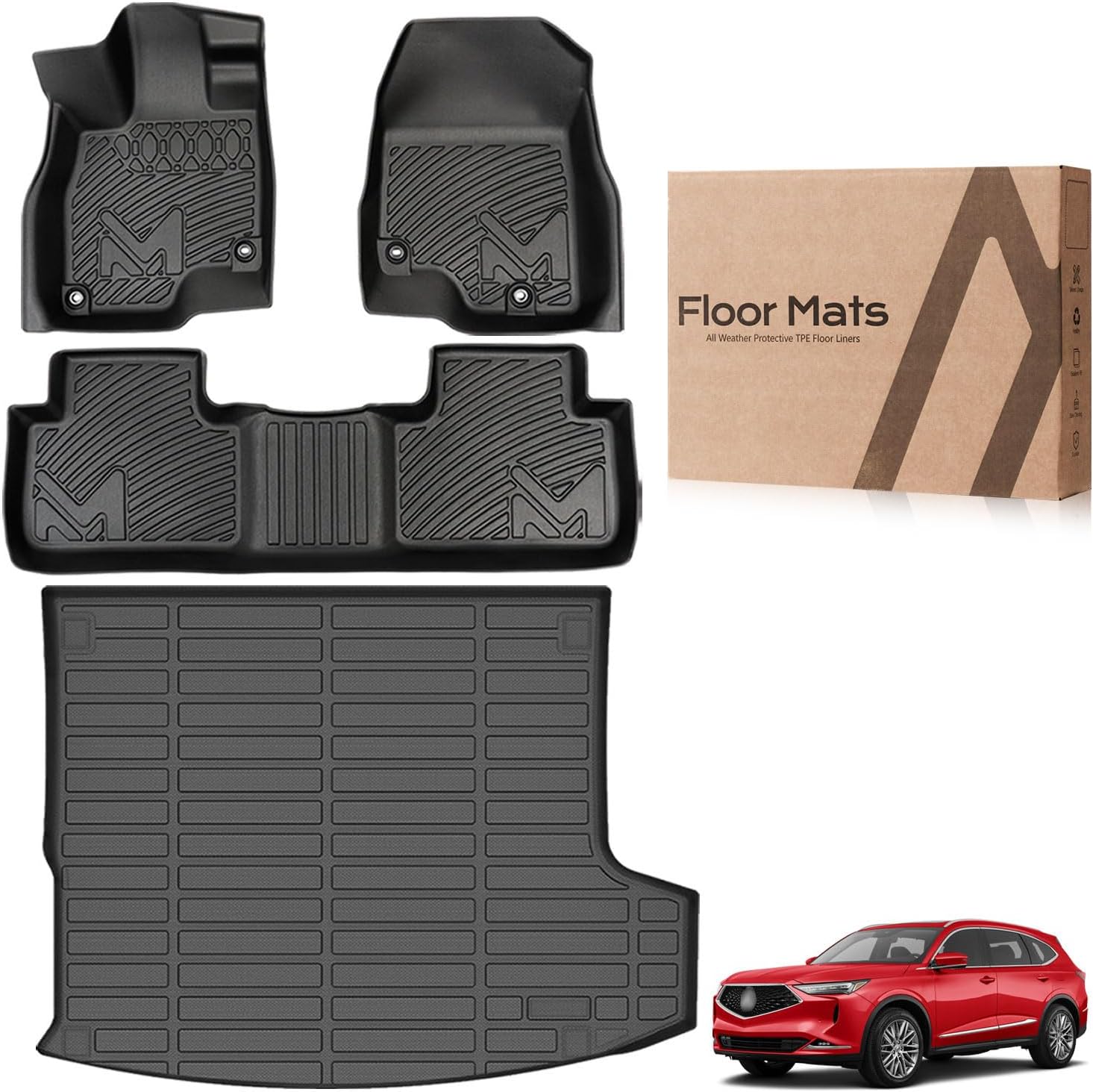 Floor Mats & Cargo Liner Custom for Acura RDX 2019-2025, TPE Automotive All Weather Cover Protection Waterproof Black Floor Liner Front & Rear Row Full Set Car Mats for 2020 2021 2022 2023 2024, 4PCS