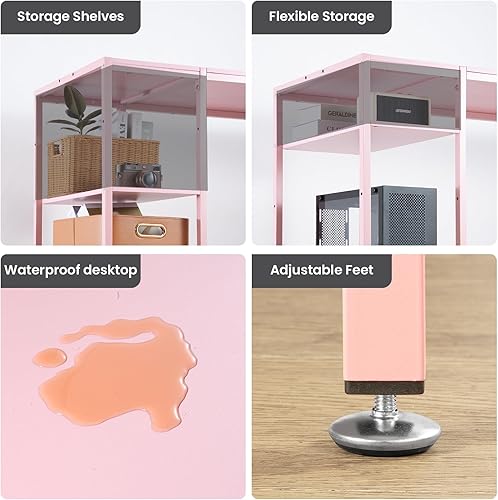 Miniatura 7 de Escritorio para computadora de 55 pulgadas con estante de almacenamiento - Rosa, ideal para dormitorios, espacios pequeños y oficinas en casa,