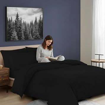 Luxury Microfiber Duvet Set Ultra Soft & Warm Bedding Set Room Decor Quilt Duvet Set Black, Single