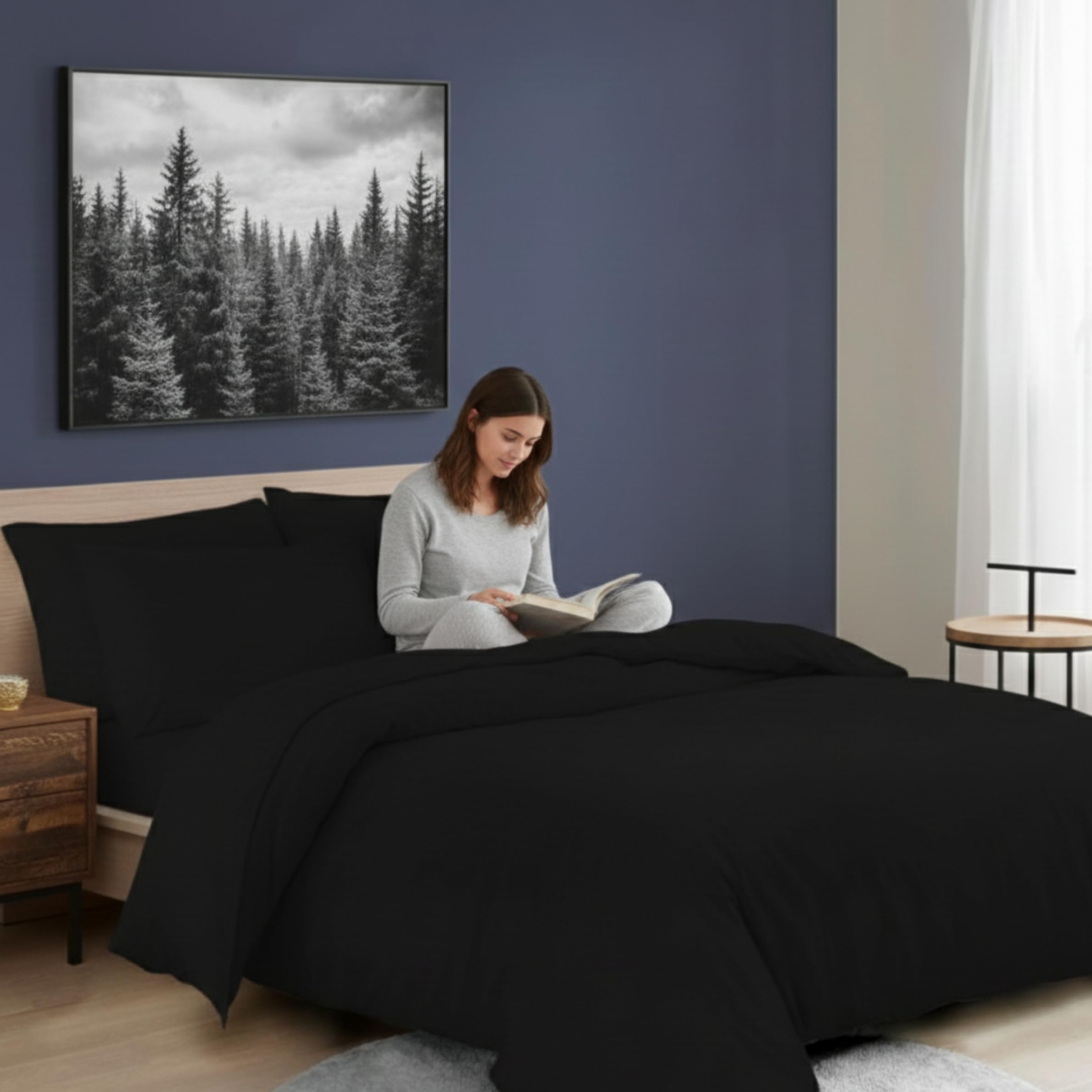 Dolce Vari Luxury Microfiber Duvet Set Ultra Soft & Warm Bedding Set Room Decor Quilt Duvet Set (Black, King)