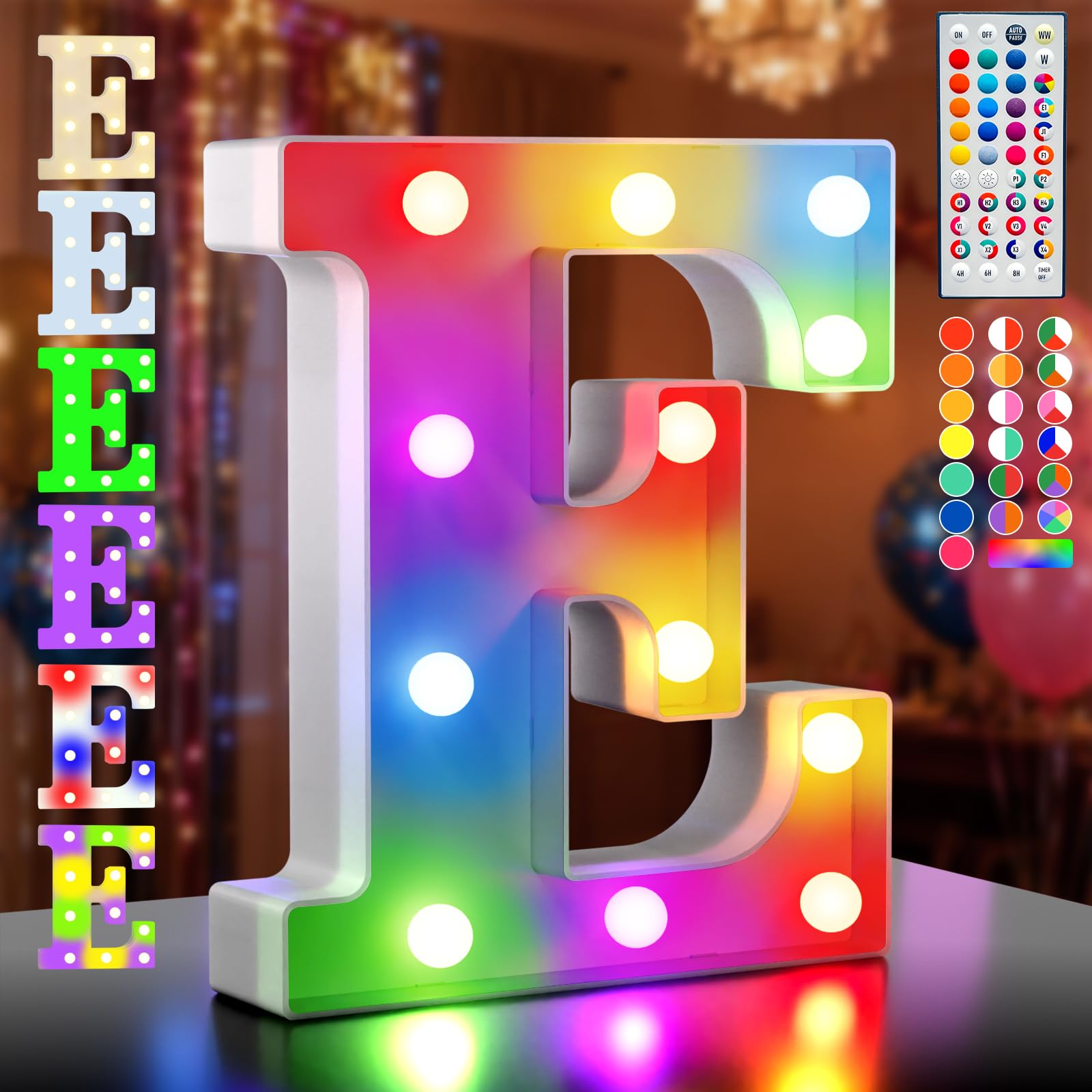 Ledido 35 Color Changing Light up Letter - LED Light Up Marquee Letters Sign for Birthday Decoration Gifts, LED Letter Lights for Wedding Anniversary Grad Home Bedroom Party Decor,Letter E