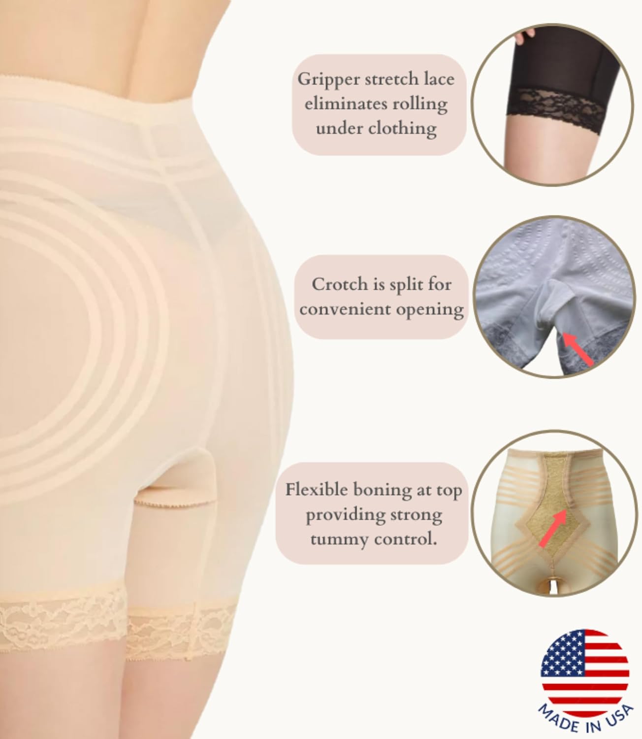 6209 High Waist Thigh Shaper | Size Sm - 15X | Made in USA | Flex Fit | No Top Roll | Firm - Extra Firm Tummy-Thigh Control