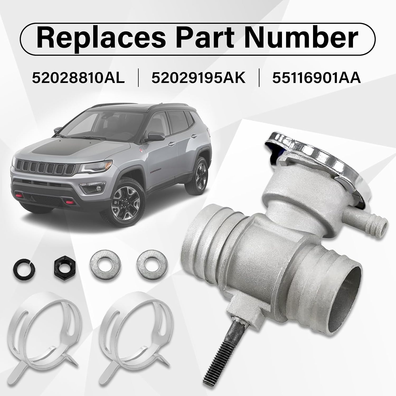 Upgrade Aluminium Radiator Coolant Filler Neck, Compatible with Chrysler 200 Sebring Dodge Caliber Avenger Durango Dakota Jeep Compass Patriot, Replace 52028810AL 55116901AA 52029195AK (Aluminum)