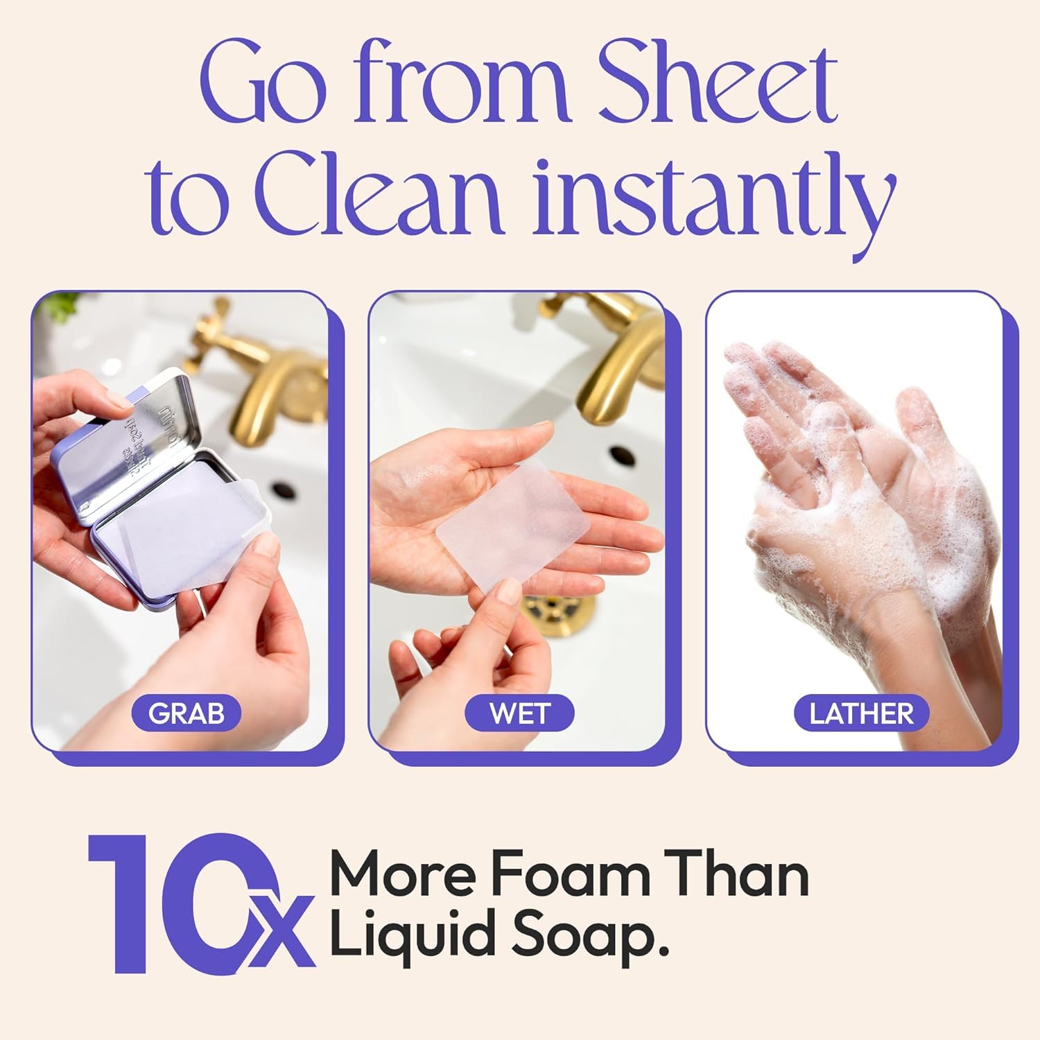 FOMIN - Láminas de jabón de papel antibacteriano para viajes - (300 hojas) lavanda - Hojas de jabón de manos portátiles de viaje, mini jabón de manos soluble para acampar para lavarse las manos