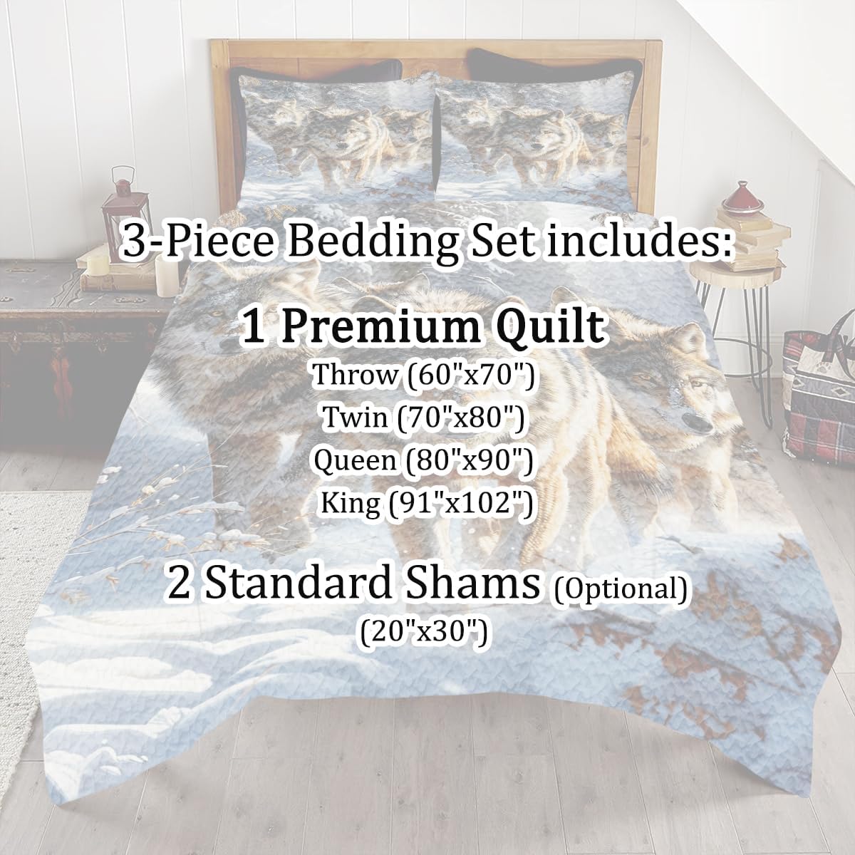 Customized Wolf Quilt - Queen, King, Twin Size and Throw - Winter Wolves Sheet Set - Decor for Boys Girls Room