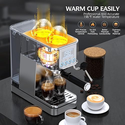Miniatura 7 de Máquina de café expreso, máquina compacta de café expreso inoxidable de 20 bares, con espumador de leche, tanque de agua extraíble de 57.5 onzas,