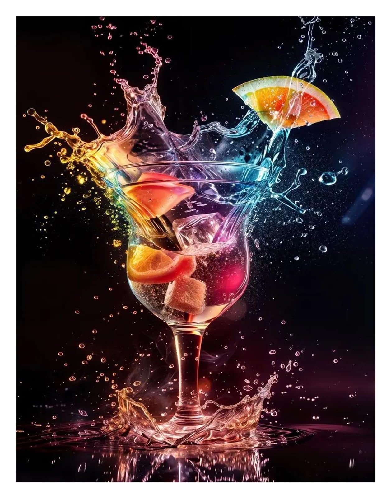 Cuadro sobre lienzo XENITE de whisky y cócteles en explosión de colores, decorativo, 40x60cm