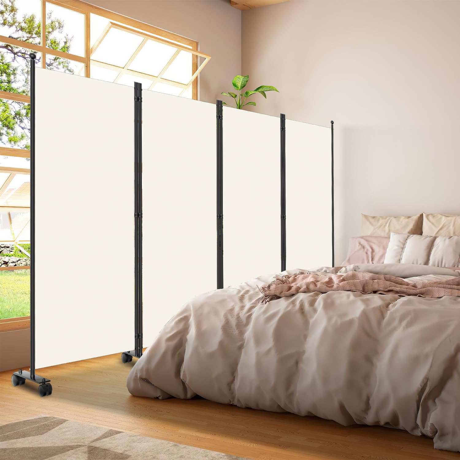 Hebitod 4-Piece Room Divider 228 x 181 cm Folding Freestanding Divider Opaque Privacy Screen Room Divider for Indoor Home Office