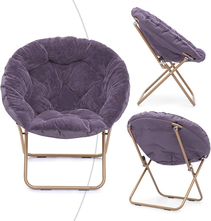 Sillón Plegable Redondo con Puff Peluche Púrpura y Dorado miniatura 7