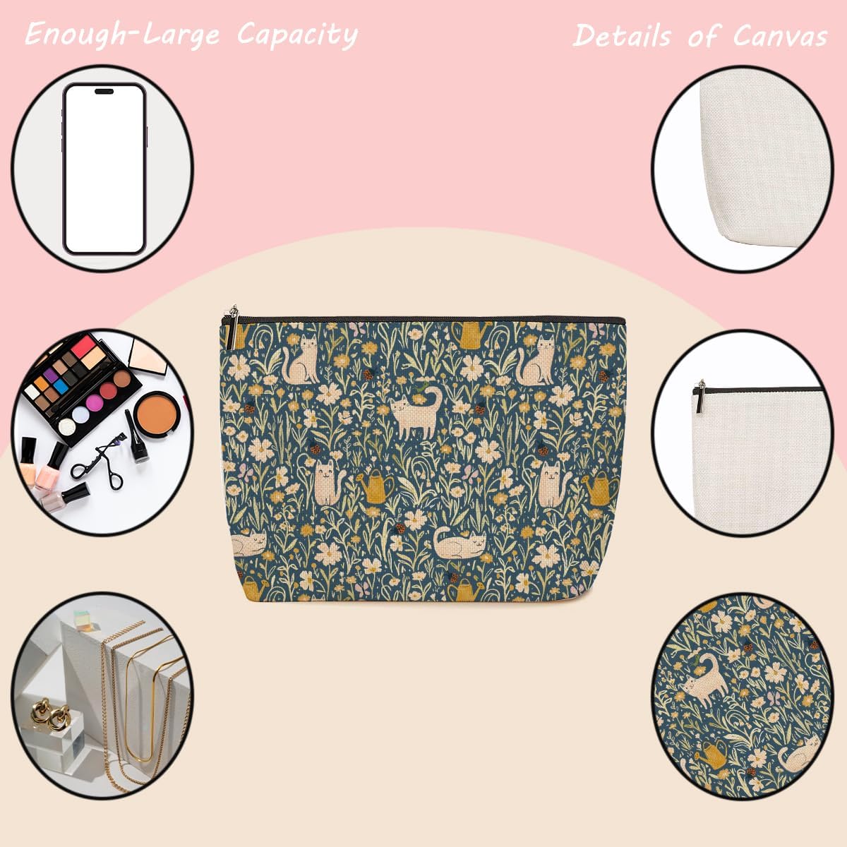 6 Pieces Makeup Bag Forest Fox Garden Cat Deer Rabbit Floral Aesthetics Skincare Bag Travel Toiletry Bag Makeup Pouch Cosmetic Bag Thank You Friendship Gifts for Women Mom Friends Bestie Coworker Aunt - Image 5