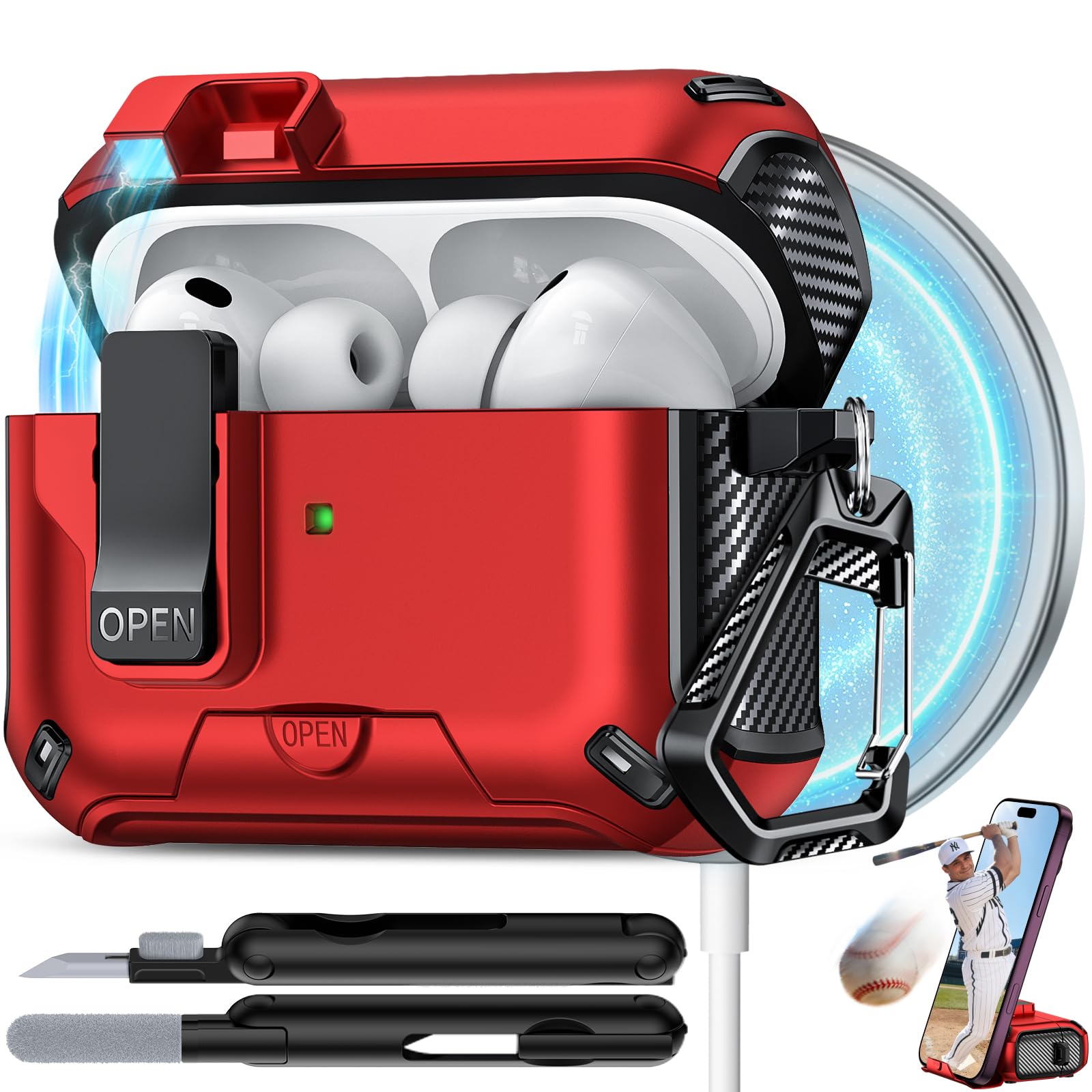 for AirPods Pro 3 Case with Lock (Red)