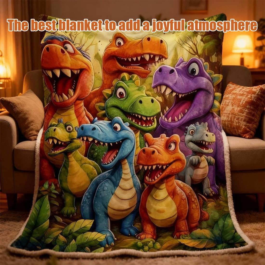 Cute Smiling Dinosaurs Hd Digital Print Flannel, Ultra-Soft Dinosaur Blanket, Smiling Dinosaurs Flannel Blanket, Fleece Dino Blanket for Boys and Girls (87 * 95in)