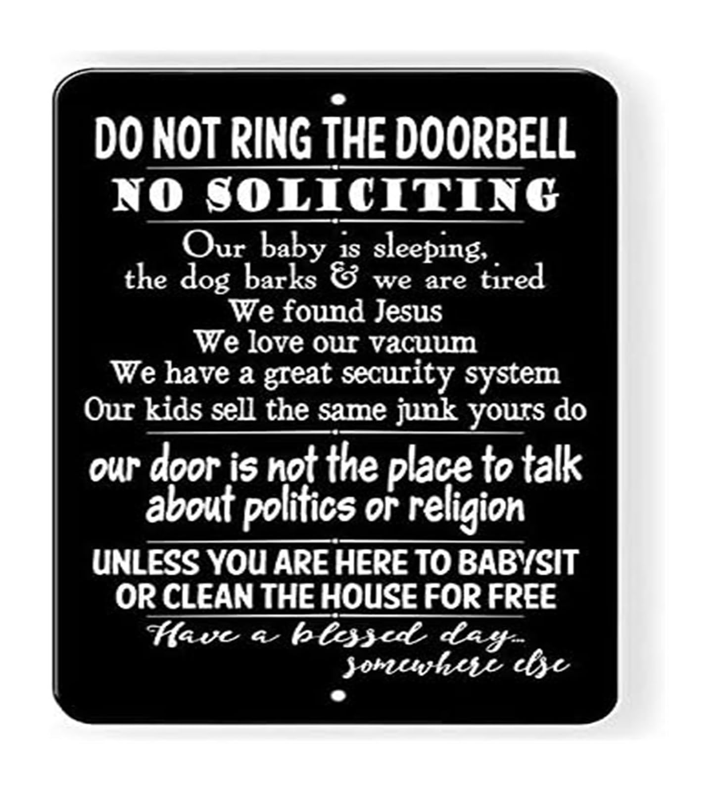 FNYUVNFAF Funny Door Sign Do Not Ring Bell No Soliciting Sleeping Metal Tin Sign for Front Door Nursery 8 X 12 in