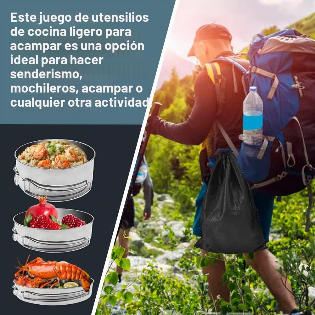 QINERSAW Juego de Utensilios de Aocina para Campar Acero Inoxidable Utensilios Cocina Camping para Acampar Excursión Escalada Senderismo (4 Pcs)