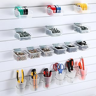18 Pcs Slatwall Bins Slatwall Organizer Accessories Cups Set with Hooks Loops Pegboard Bins Cups for Garage Craft Workshop Office Storage(Clear)