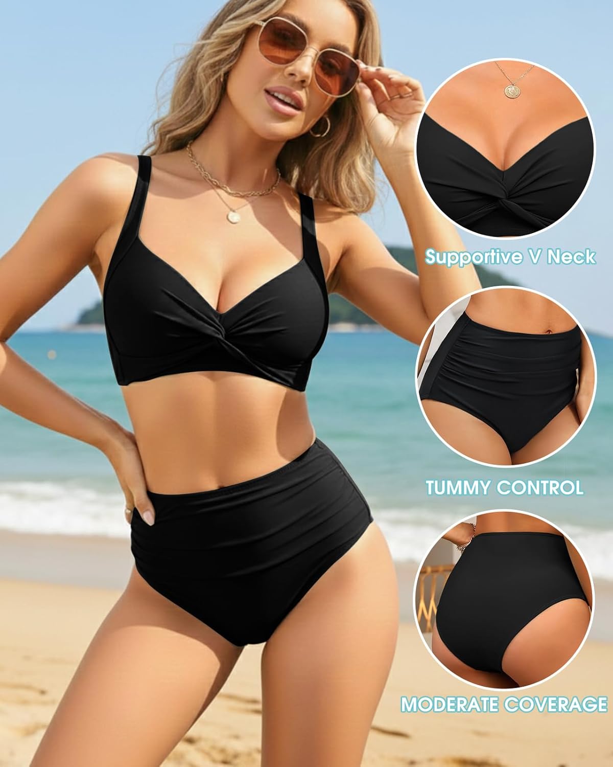 High Waisted Bikini Sets for Women Tummy Control Two Piece Bathing Suit Twist Front Push Up Ruched Womens Swimsuits - Image 6