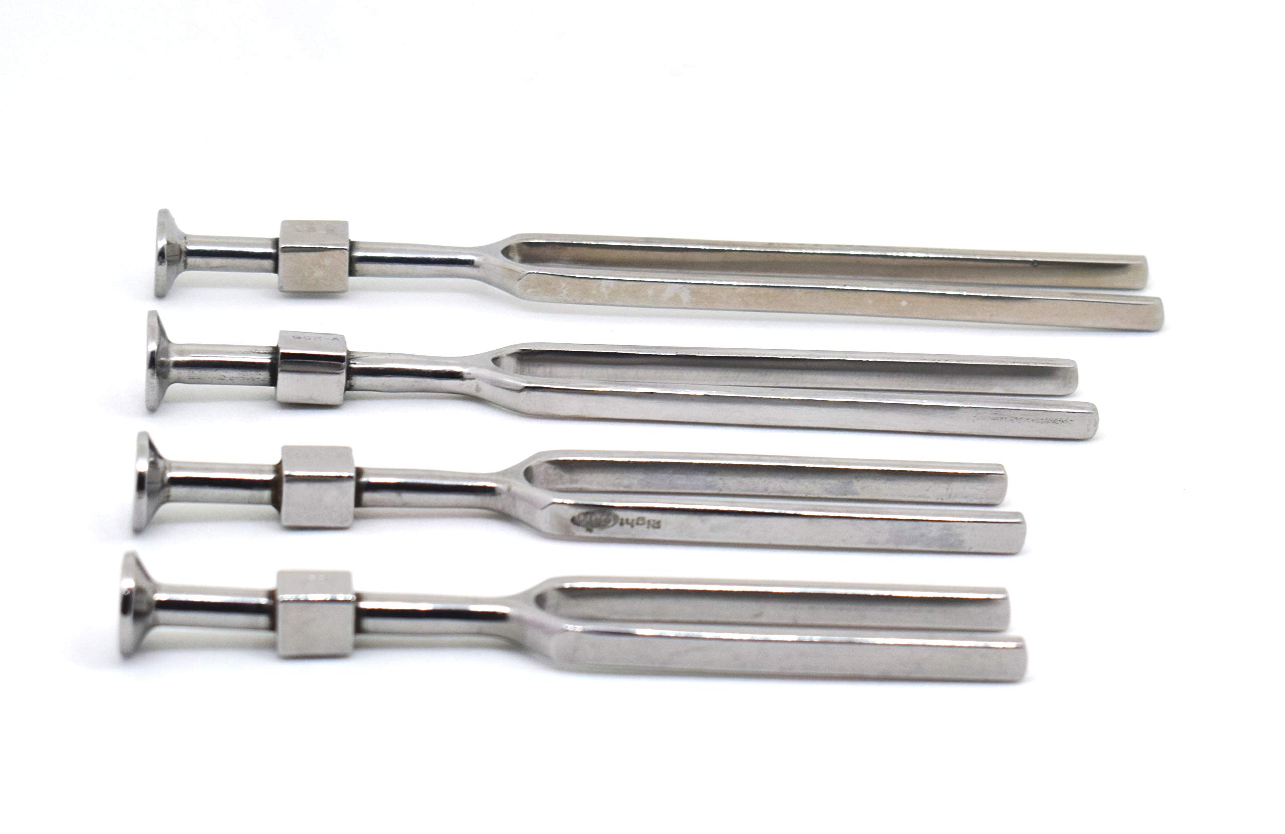 RightCare Tuning fork welch type heavy metal good quality with different frequencies of vibrating sound marked on forks for medical and educational purpose set of 4 pieces (128,256,512,1024 Hz)