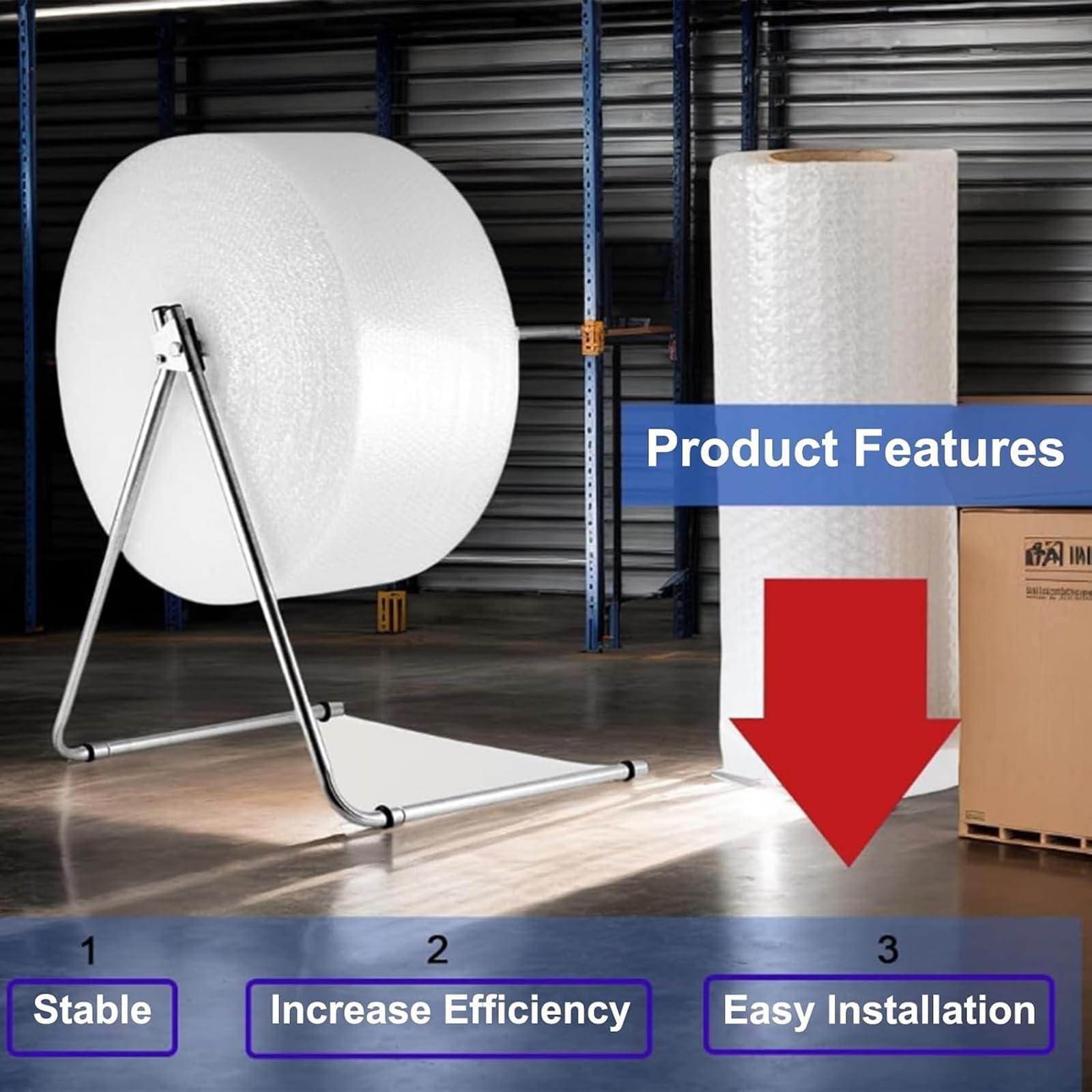 NGARY Stazione di Imballaggio Industriale con Film, Supporto Pieghevole per Pluriball con Regolazione della Tensione, Stabile E Resistente alla Ruggine, Adatto per Imballaggio, 45CM