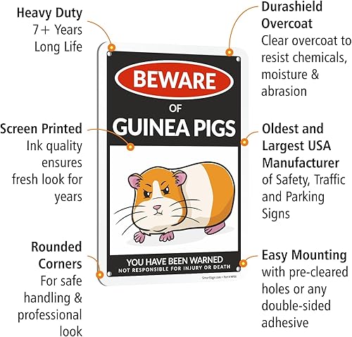Miniatura 4 de SmartSign Divertido letrero de advertencia con texto en inglés Beware Of Guinea Pigs  10 x 7 pulgadas, aluminio laminado libre de óxido de 40 mil