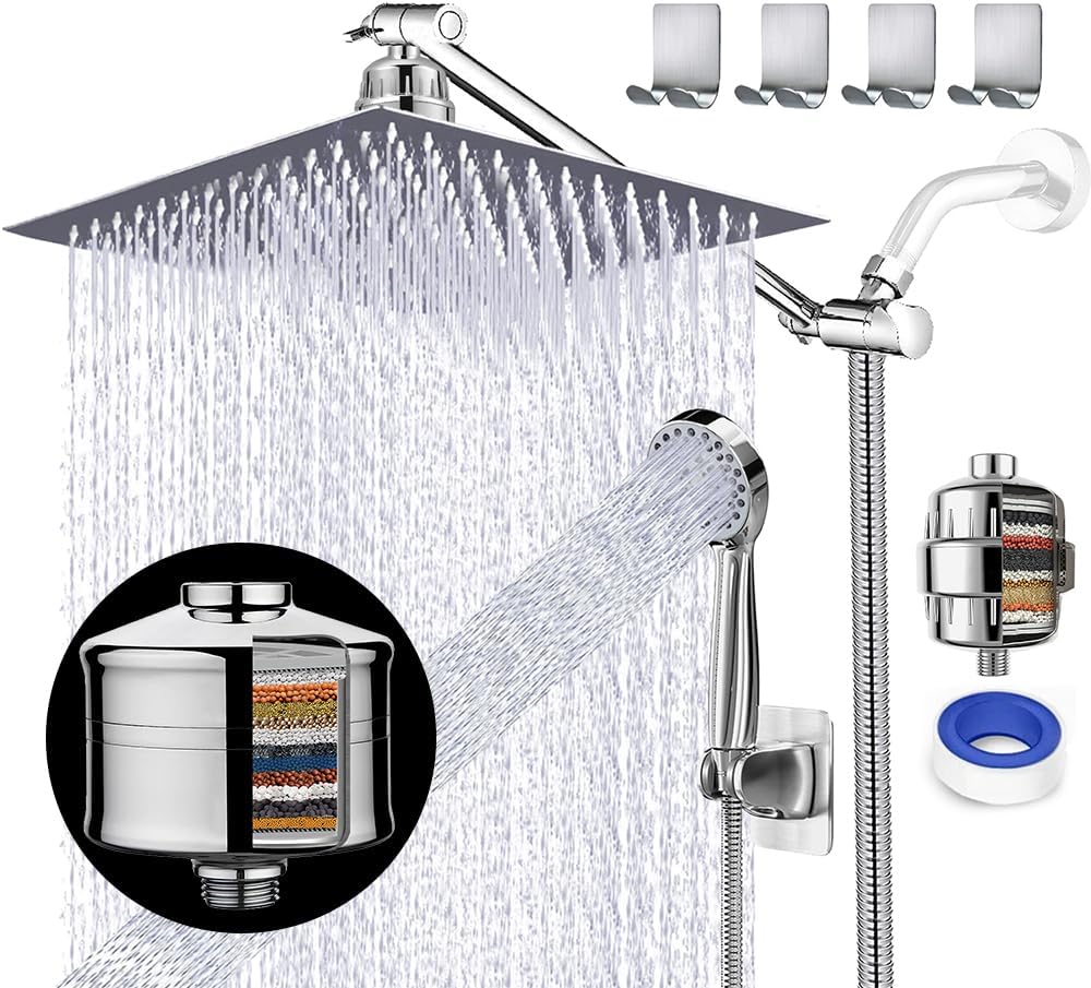 UPGRADED 12" Rain Shower Head with Handheld Spray Combo with 15 Stage