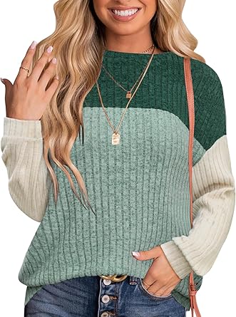 MixShe Womens Sweaters Color Block 2025 Fall Fashion Crewneck Tunic Tops S-XXL