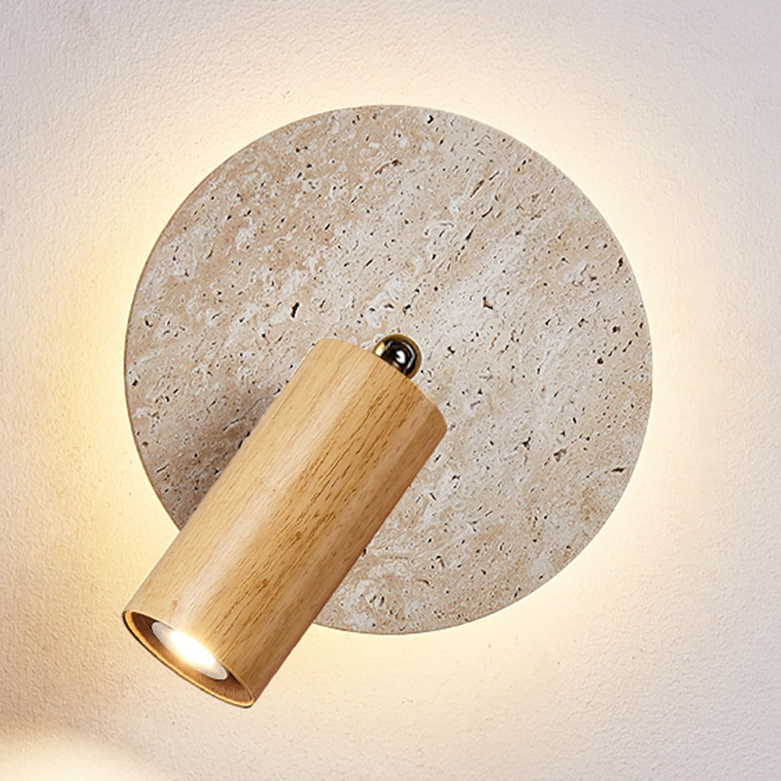 Apliques de Pared Modernos Interior Color Amarillo Travertino con Retroiluminación LED Y Luz de Lectura Giratoria de 350° para Dormitorio O Mesita de Noche (Color Madera)
