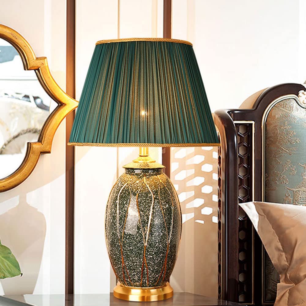 Lampada da tavolo in ceramica da 26,7 pollici Paese Americano Verde Tracciamento Oro Ceramica Lampada da Tavolo Comodino Per Camera Da Letto Soggiorno Home Office