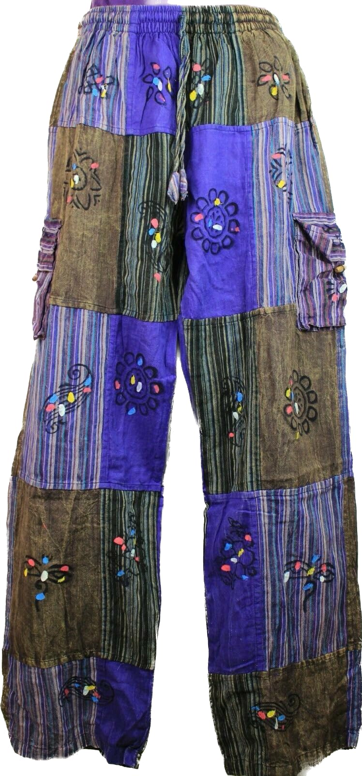Karma Handicrafts Patchwork Hippy Cotton Festival Trouser Boho Yoga Pant Wide Leg Combat Nepal 202 (US, Alpha, 4X-Large, Regular, Regular, Purple)