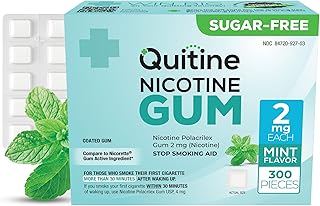Quitine Nicotine Gum 2mg, Mint Flavor, Stop Smoking Aid – Affordable NRT to Relieve Cravings | Quick-Burst Flavor that Fades Within 1 Minute, 300 Count, Classic Gum to Support Your Quit Journey
