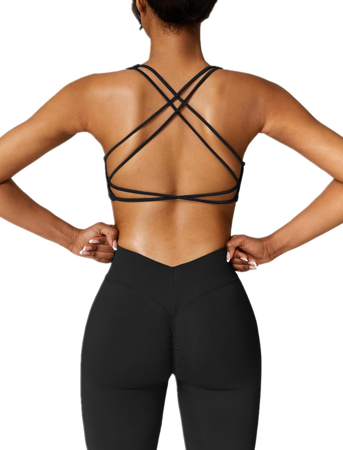 ABOCIW 2 Piece Workout Sets for Women Seamless Strappy Sports Bra V Scrunch Butt Lifting High Waist Leggings Gym Set
