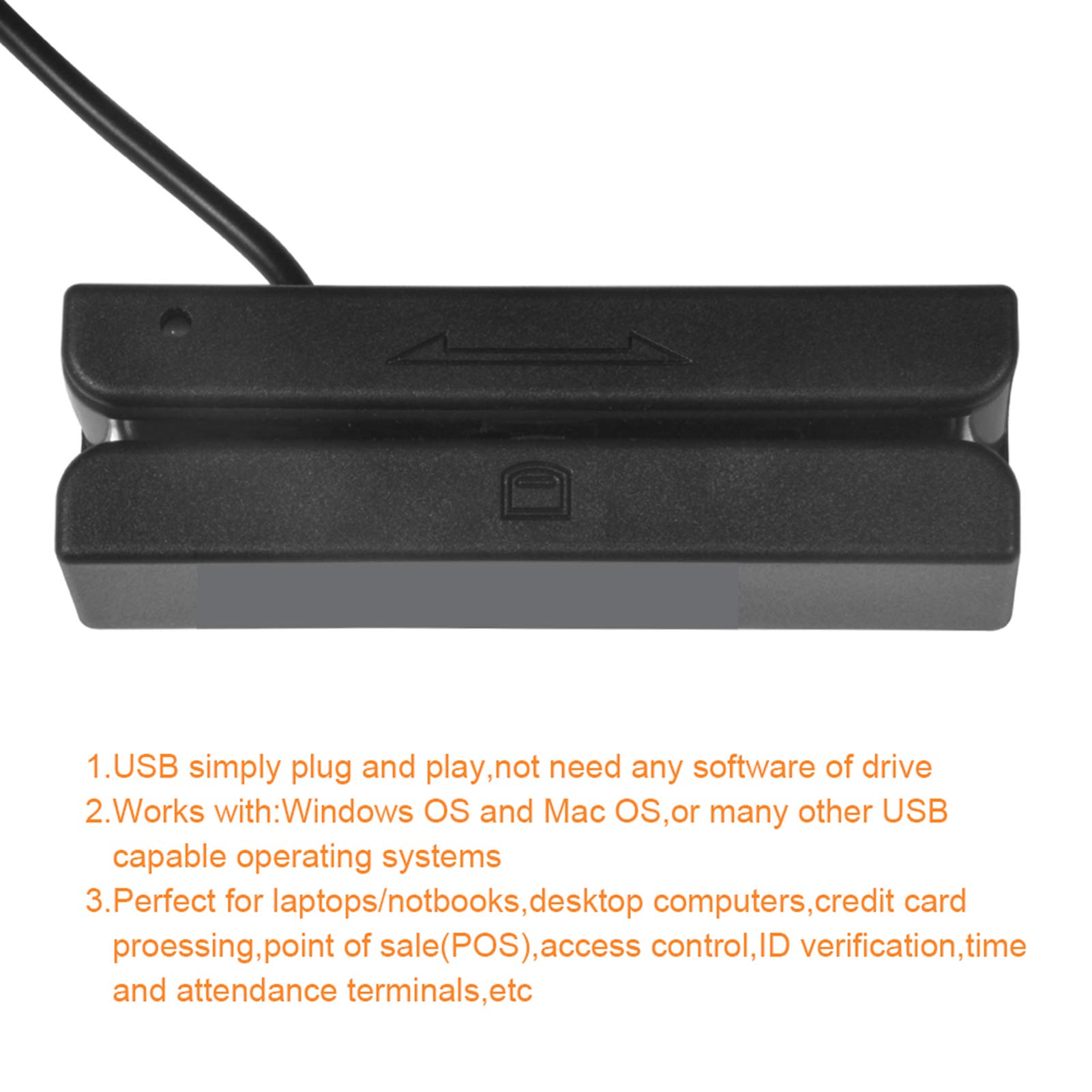 Lector de Tarjetas de Banda Magnética USB MSR580 Lector Tarjetas de Credito 3 Pistas Mini mag Hi-Co Swiper para POS Registro de Cajero Caja Registradora