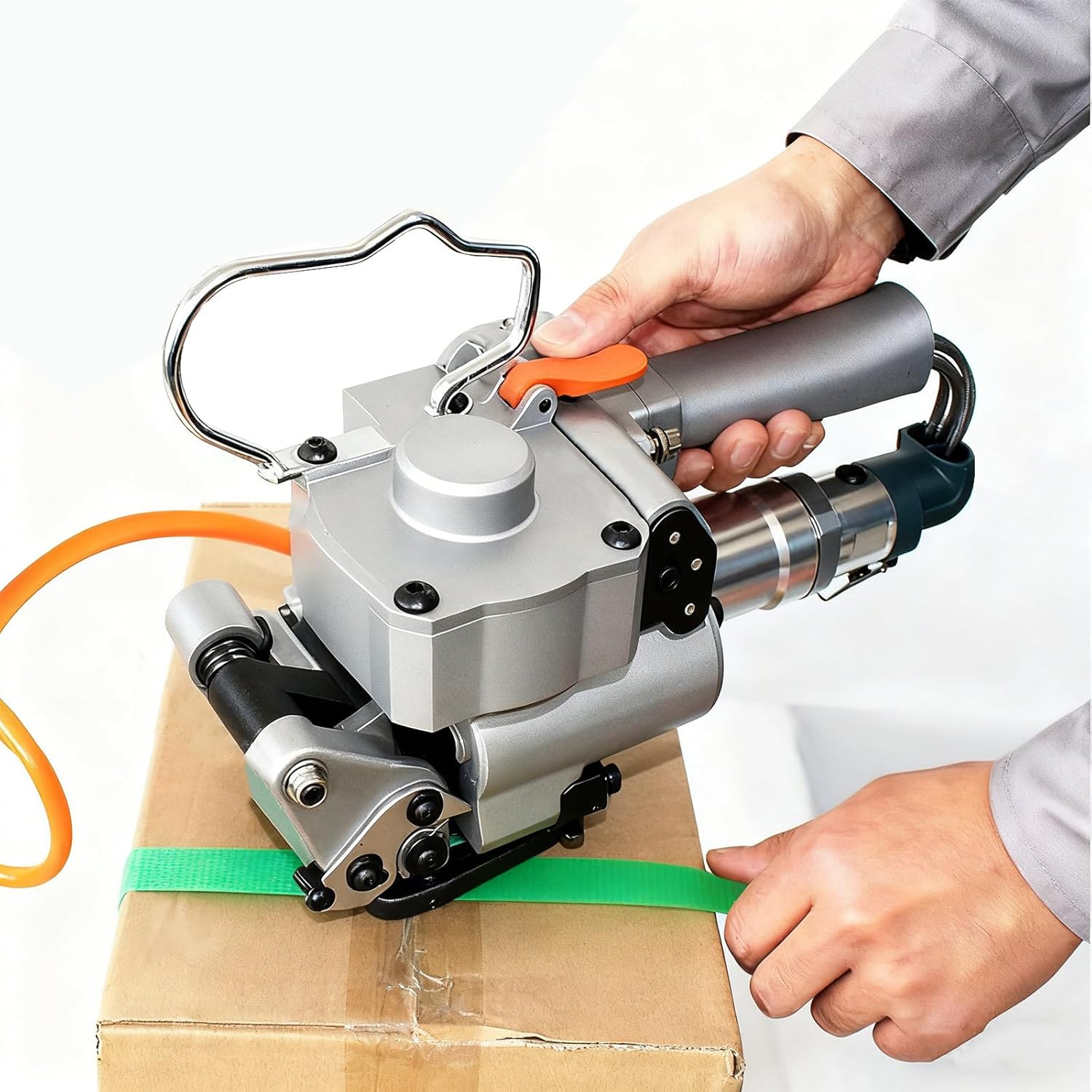 Portable Pneumatic Strapping Tool for 1/2"-3/4" PP/PET Plastic Bands, Handheld Packaging Strapper Machine, Efficient Baler Banding Kit for Heavy-Duty Use A19