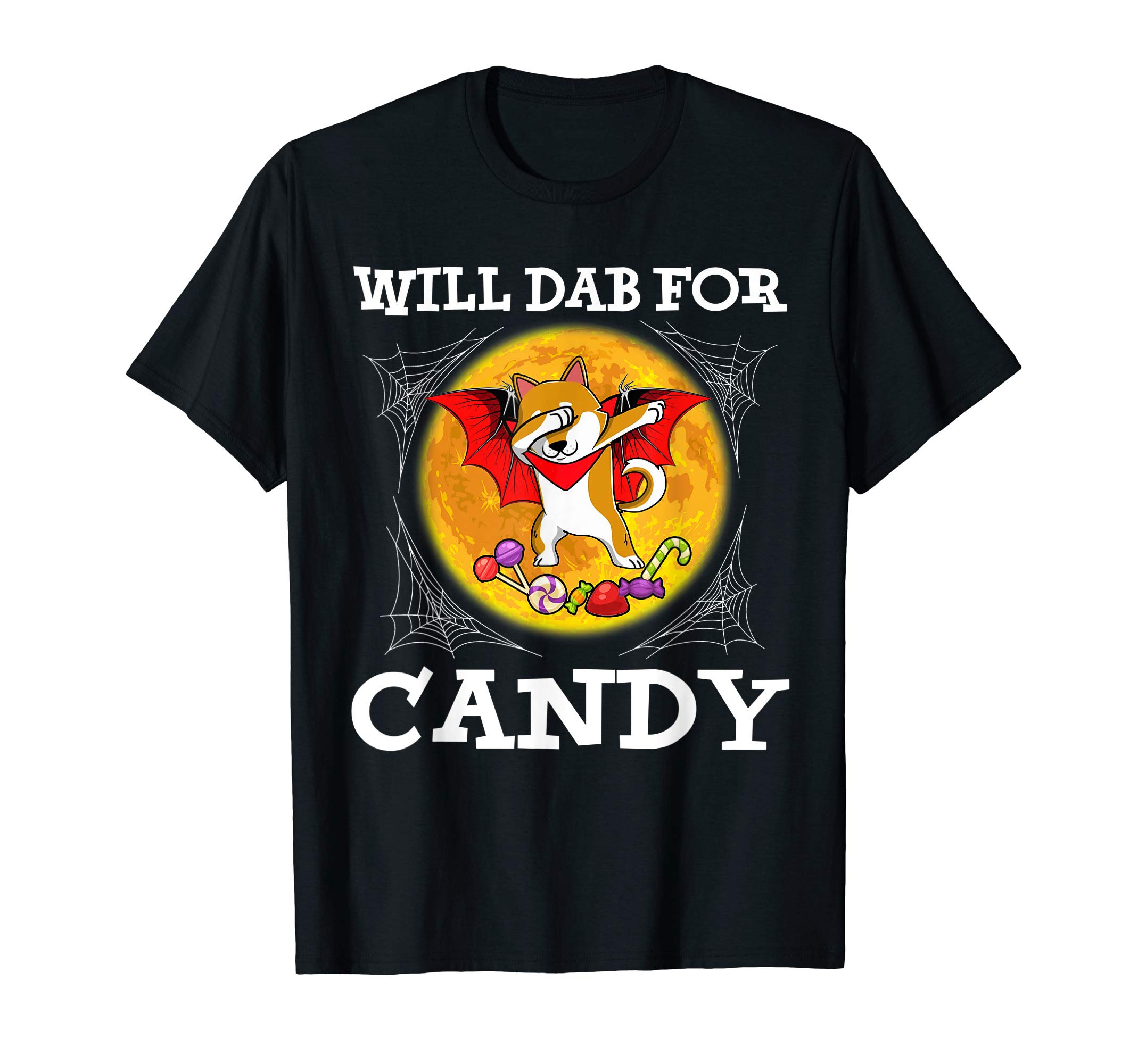 2Tees Halloween Shiba Inu Dog LoversShiba Inu Dog Dabbing Moon Bat Will Dad For Candy Halloween T-Shirt