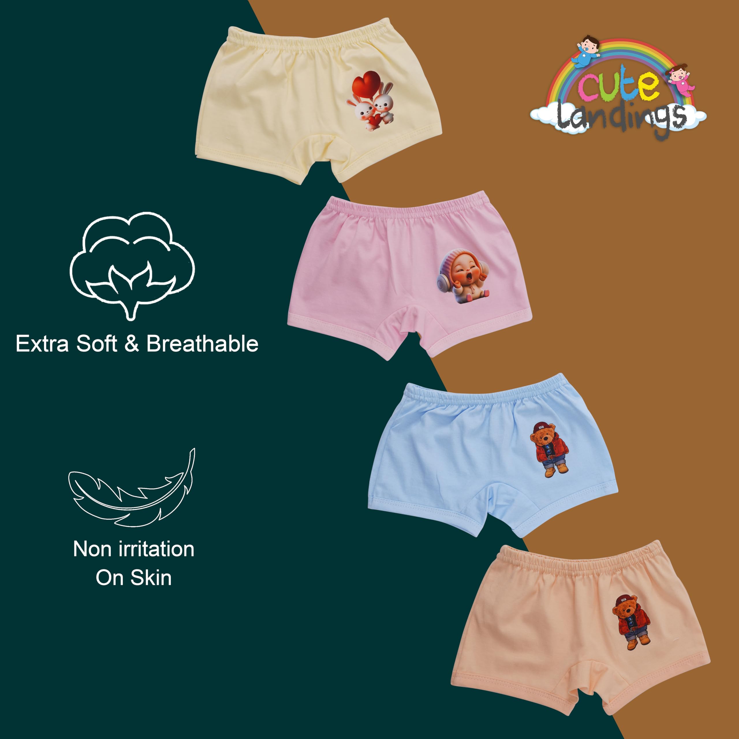 CUTE LANDINGS Unisex Baby Cotton Soft Breathable Regular Fit Panties| Underwear| Innerwear| Bloomer| Bottoms Combo (18-24 Months) Multicolour 3
