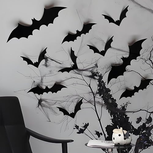 Miniatura 5 de 60 decoraciones de murciélagos de Halloween, decoración de pared, suministros de fiesta de Halloween en interiores y exteriores, calcomanías