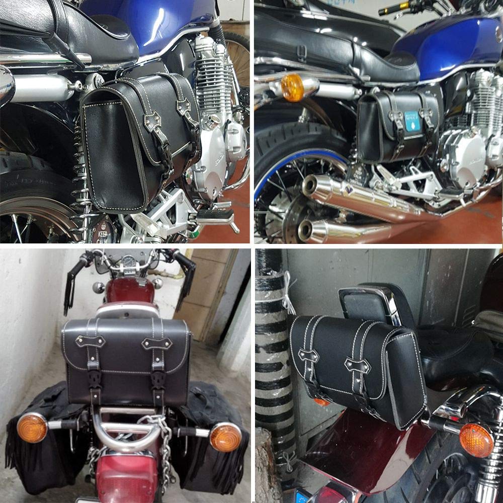 Sac de Selle en Cuir Moto Noir Kit Sac de Voyage Universel Sac de Rangement