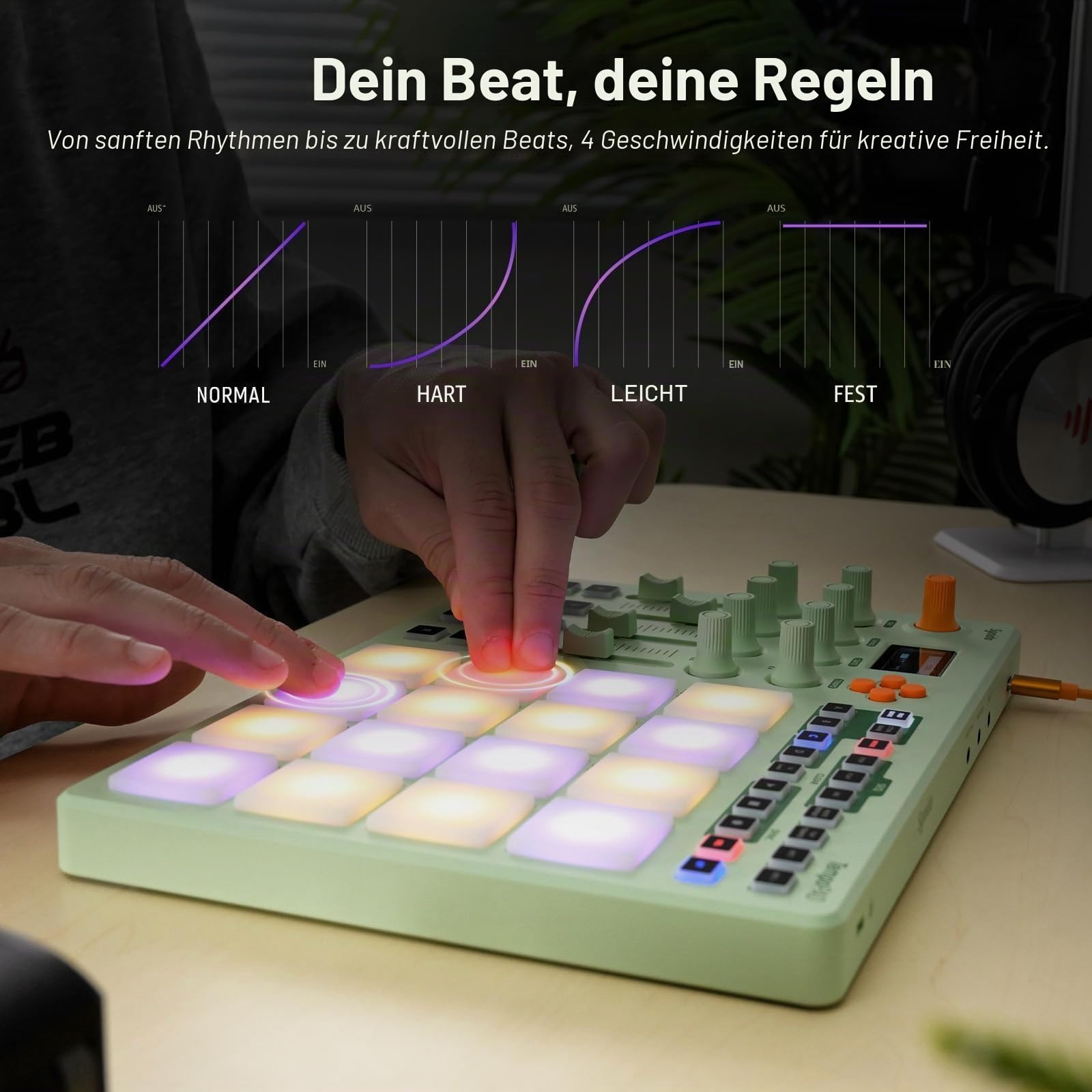 Synido Wireless MIDI Pad Controller, USB Wiederaufladbare Beat Maker Maschine für Musikproduktion Professional mit 16 RGB Beat Pad, OLED Bildschirm, 16 Step Sequencer, MIDI In/Out/Thru