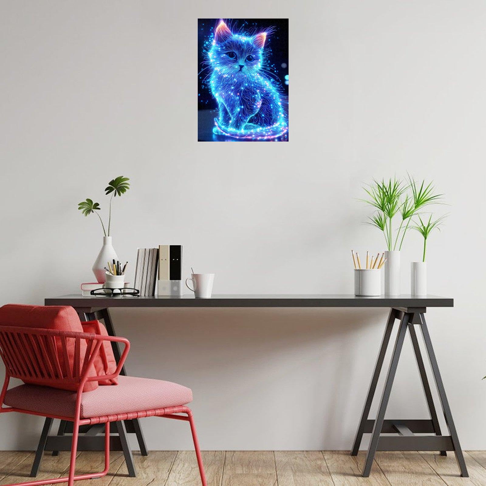 Great Jigsaw Puzzles for Adults 1000 Pieces Animal Cute Blue Glowing Cat Wooden Challenging Puzzles Gift for Friends Family Home Decoration Puzzle - Image 3