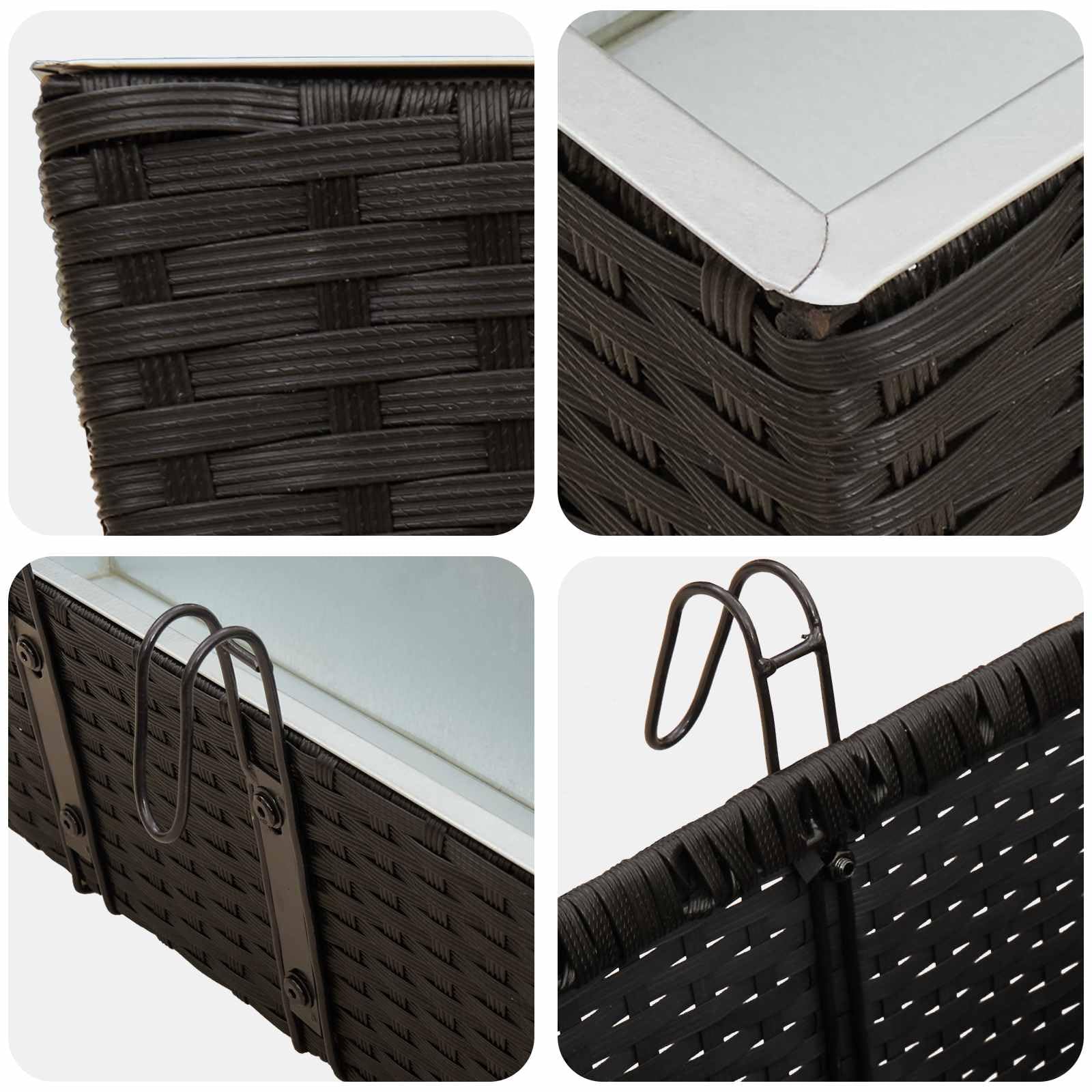 Balustrada 2 szt Czarny 50 x 17 x 17 cm Metal Donica Balkonowa Rattan Plecionka Haki Montaz Odpornosc UV Na Taras Ogrodzenie Zewnetrzny