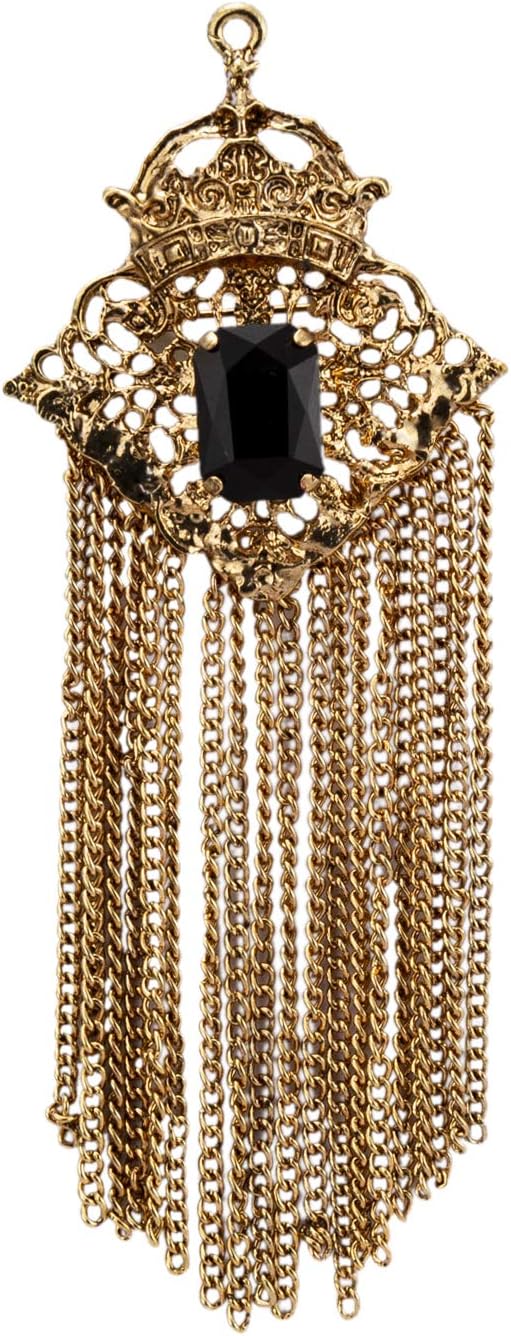 Knighthood Crowned Black Stone with Engraving and Hanging Chain Detailing Brooch/Lapel Pin