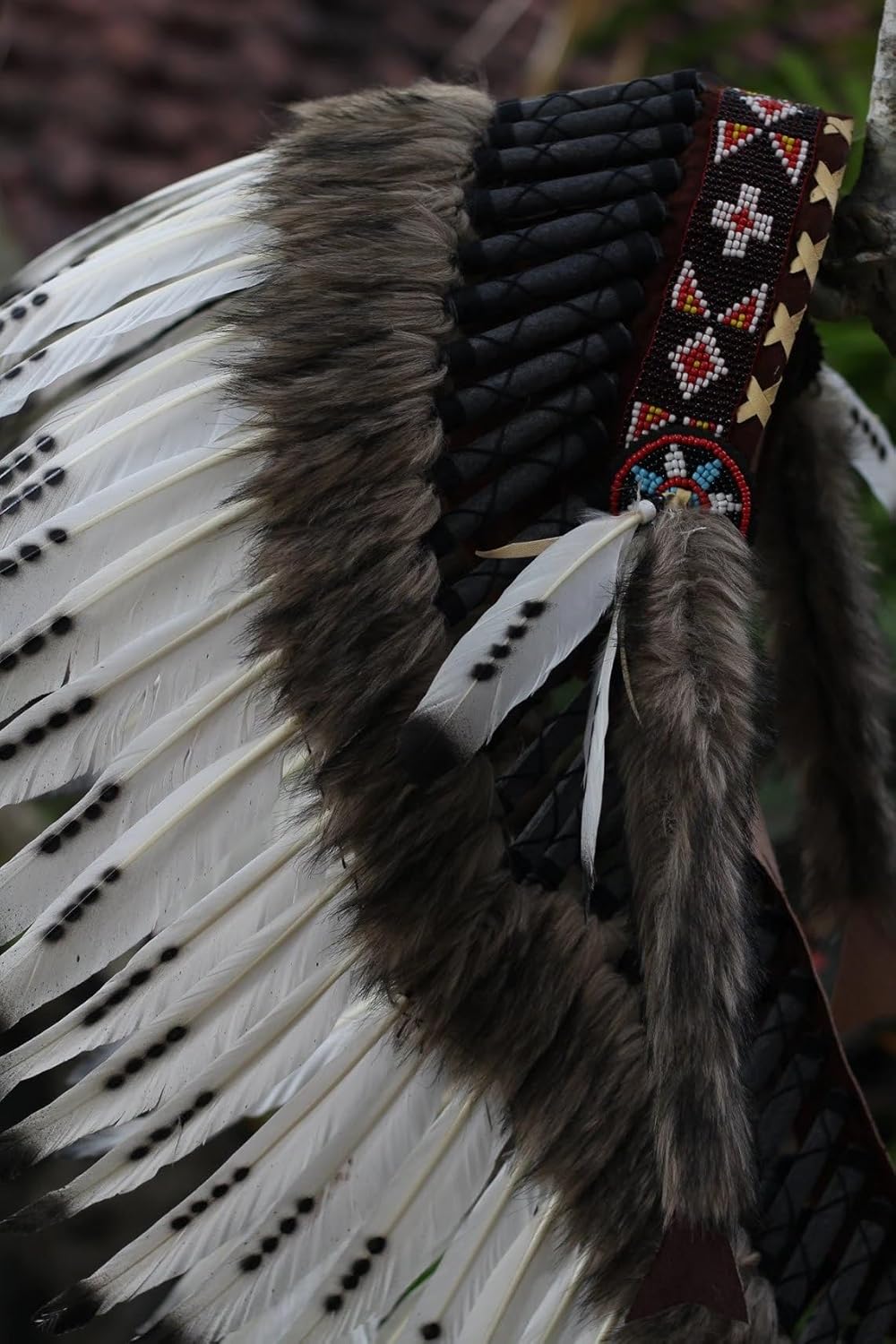 Native American Inspired Headdress - Handcrafted with Genuine Feathers and Beads