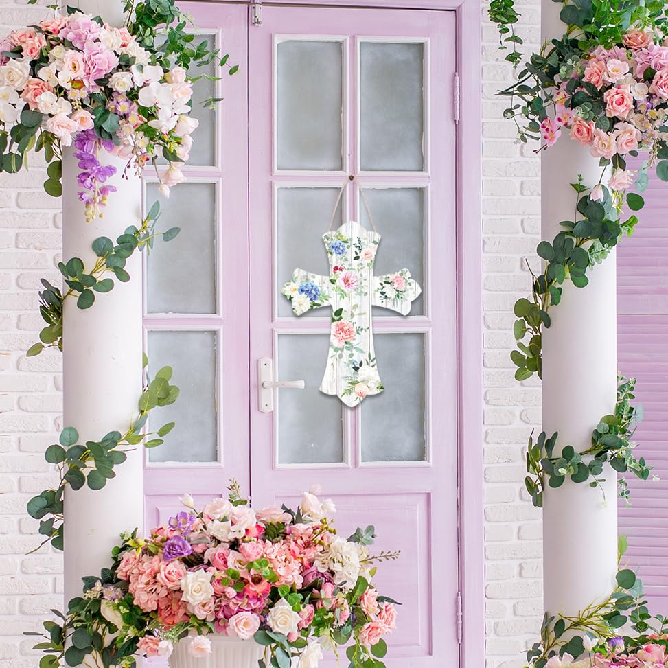 Easter-Door-Sign-Wreath-with-Religious-Cross-Floral-Farmhouse-Hanging-Decor-for-Front-Porch-Outdoor-Christian-Wooden-Welcome-Sign-Spring-Wall-Art-Home-Decoration Easter Door Sign Wreath with Religious Cross Floral Farmhouse Hanging Decor for Front Porch Outdoor Christian Wooden Welcome Sign Spring Wall Art Home Decoration