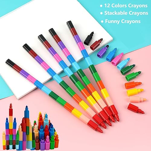 Miniatura 7 de 24 lápices de colores apilables para construir, lápices de arco iris apilables para niños, crayones apilables para niños, crayones de colores