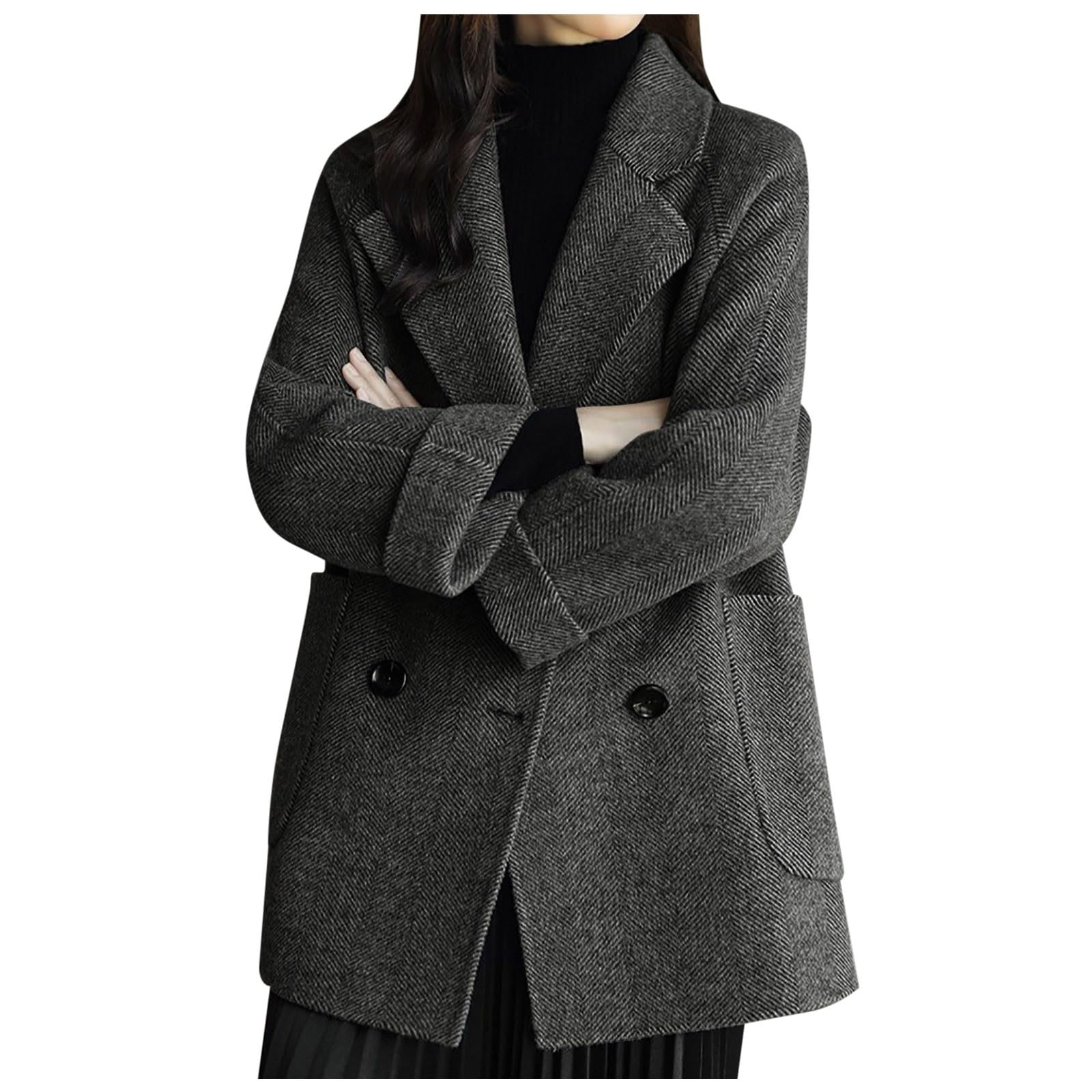 Trench Donna il Motivo a Spina di Pesce alla Moda È un Cappotto di Lana Ampio e Sottile, Piccolo e Versatile Outdoor
