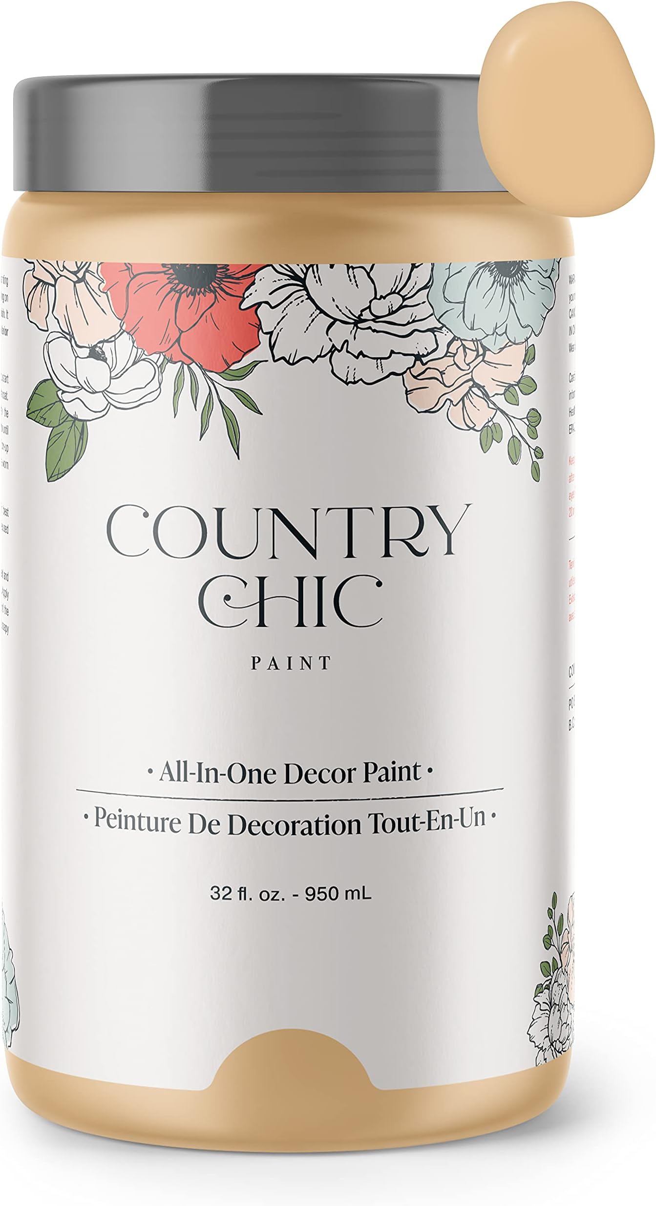 Country Chic Paint Chalk Style - for Furniture, Home Decor, Crafts - Eco-Friendly - All-in-One - No Wax Needed (Bee's Knees [Soft Yellow], Quart (32 oz))