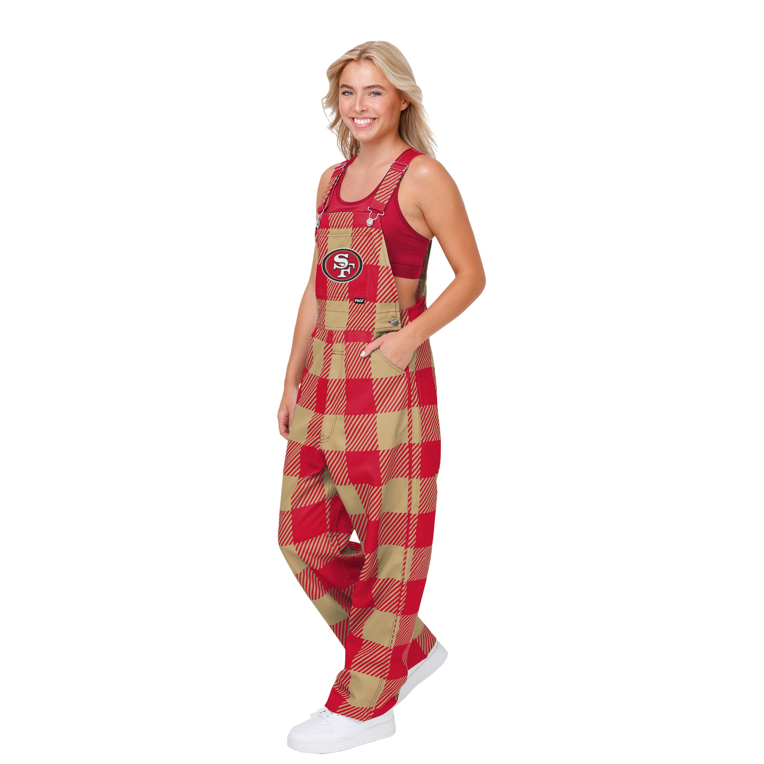 FOCO NFL womens Nfl Team Logo Plaid Bib Overalls