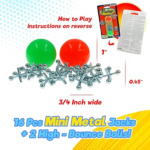 Miniatura 2 de JA-RU Vintage Toys - Juego de jacks metálicos (paquete de 2) con dos pelotas saltarinas. Juegos mini Jax clásicos retro familiares. Recuerdos de